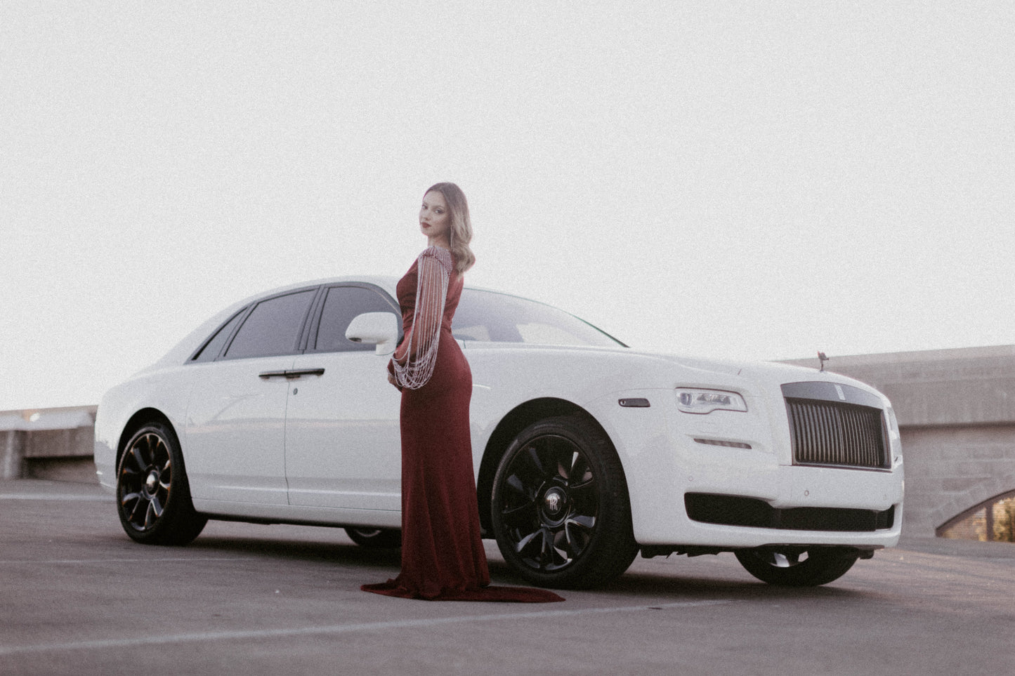 Red Tasseled Long Sleeve Mermaid Gown Rolls Royce
