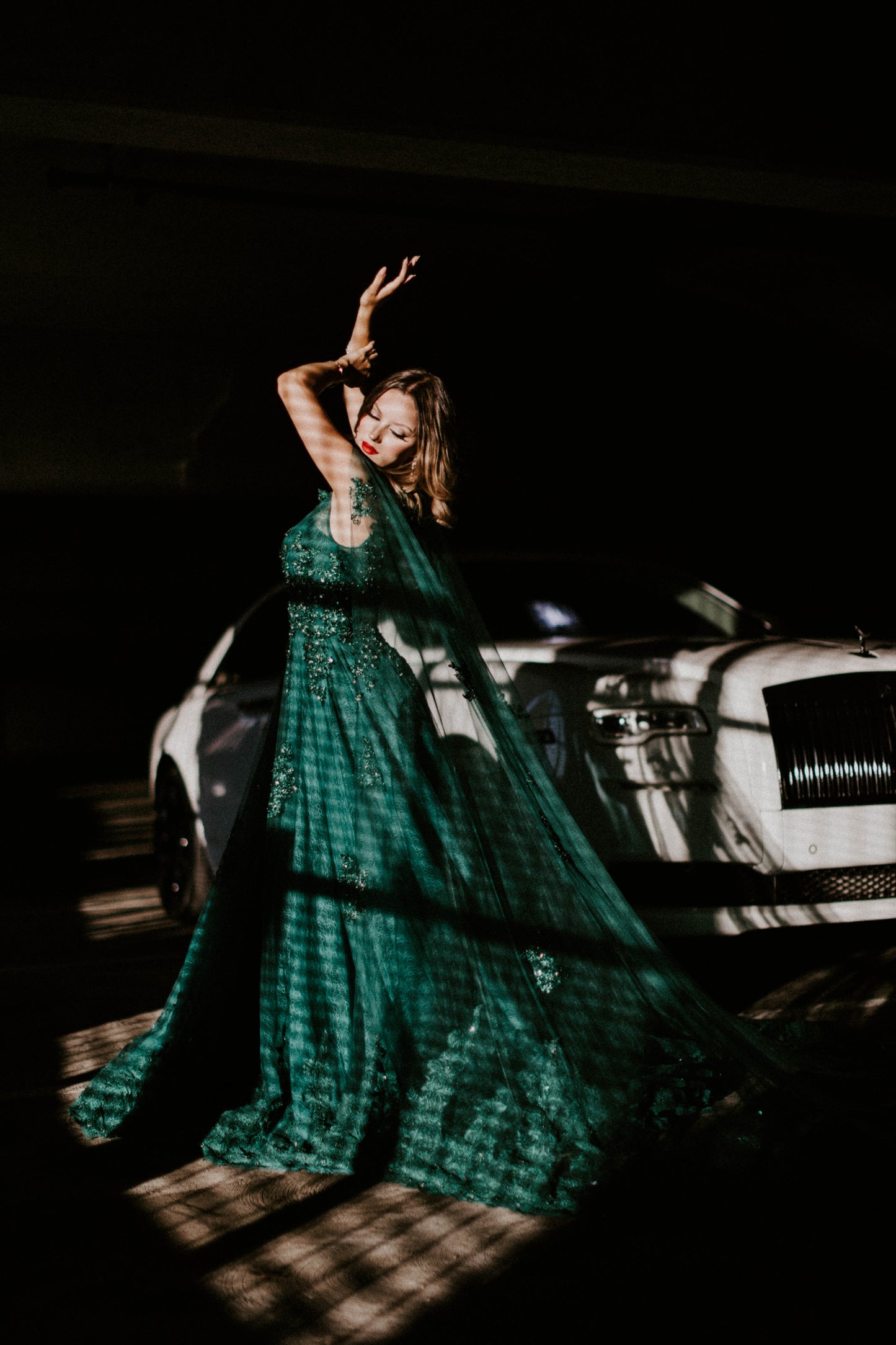 Dark Green Evening Dress With Cape